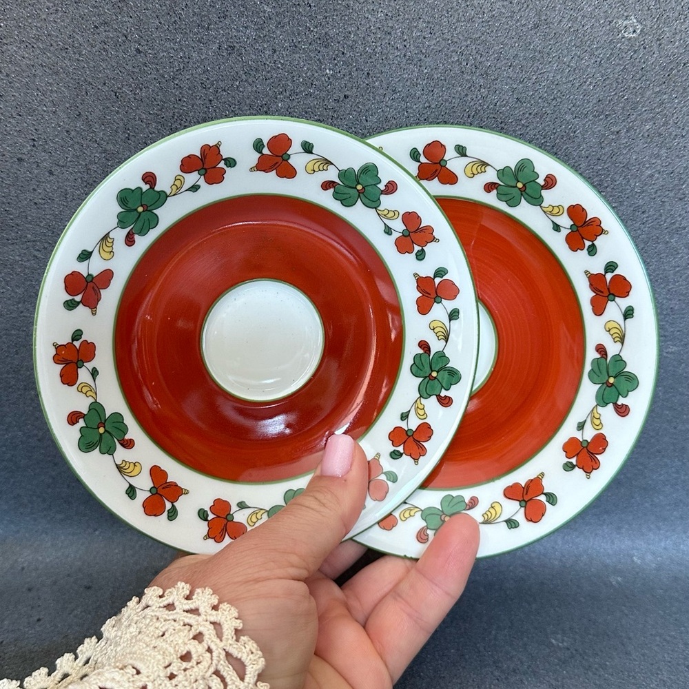 Vintage Porsgrund Norway WEDDING PROCESSION Saucers, Set of 2.